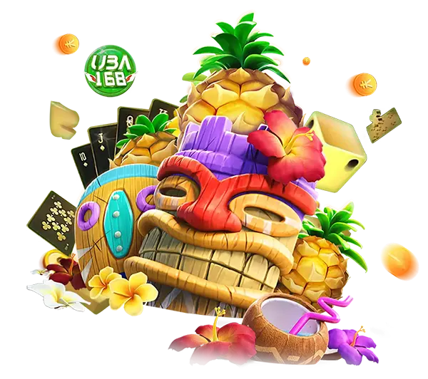 ธีมสล็อต UBA168 สไตล์ฮาวาย ตุ๊กตา Tiki และสับปะรด
